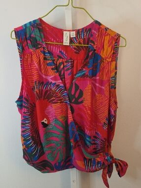 Joie Pink Tropical Print Sleeveless Wrap Top